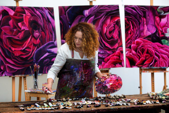 Chelsea Flower Show Trytich painting La Vie En Rose Preparation Jacqueline-Coates (Small)